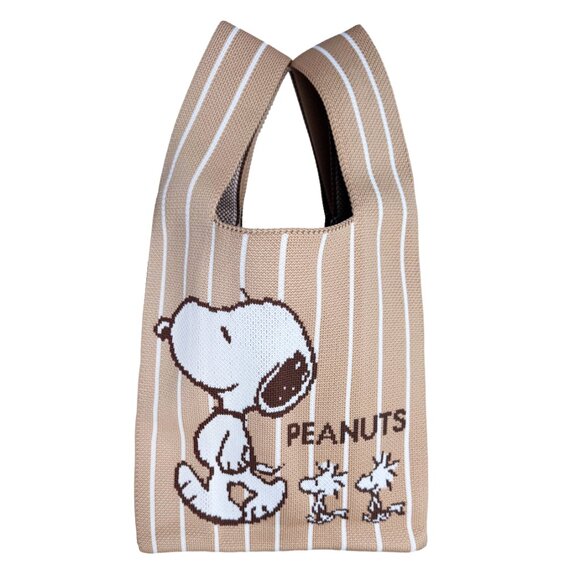 Peanuts Snoopy and Friend Knitted Baggu Brown Mini Tote - Picture 1 of 6